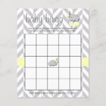 Sweet Yellow and Gray Elephant Baby Shower Bingo