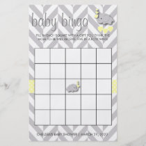 Sweet Yellow and Gray Elephant Baby Shower Bingo Flyer