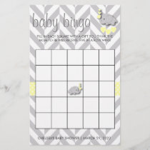 Sweet Yellow and Gray Elephant Baby Shower Bingo Flyer