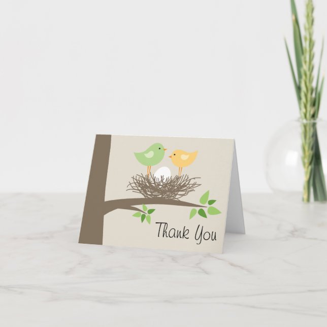 Sweet Yellow and Green Baby Bird's Nest Thank You (Front)