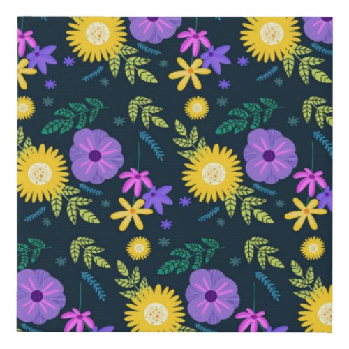 Sweet Yellow and Purple Floral Faux Canvas Print
