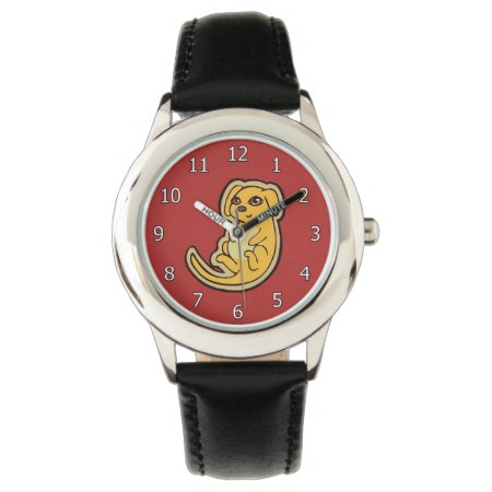 Sweet Yellow And Red Puppy Dog Drawing Design Watch