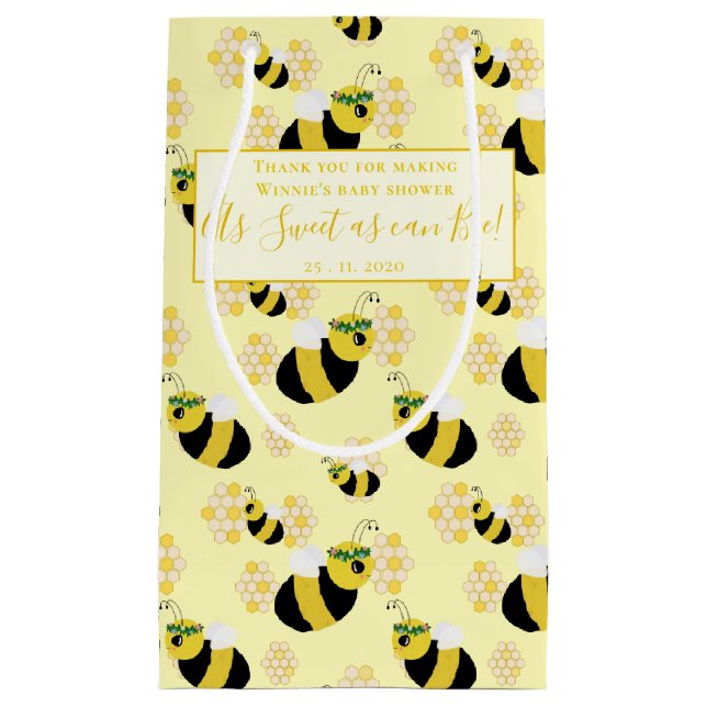 Sweet Yellow Bee and Honeycomb Baby Shower Favors Small Gift Bag (Front)