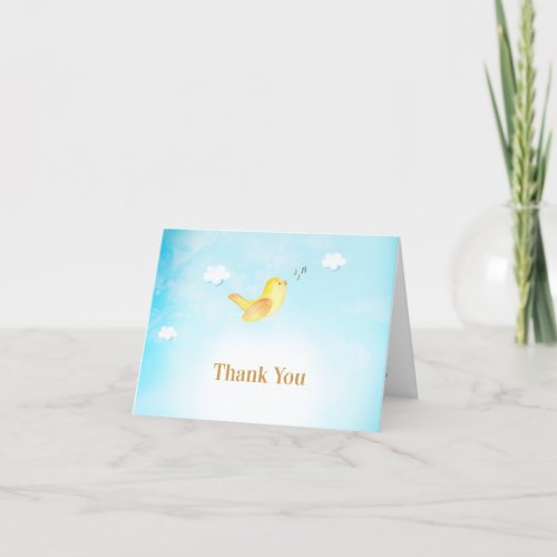  Sweet Yellow Birdie Singing Blue Sky Clouds Thank You Card