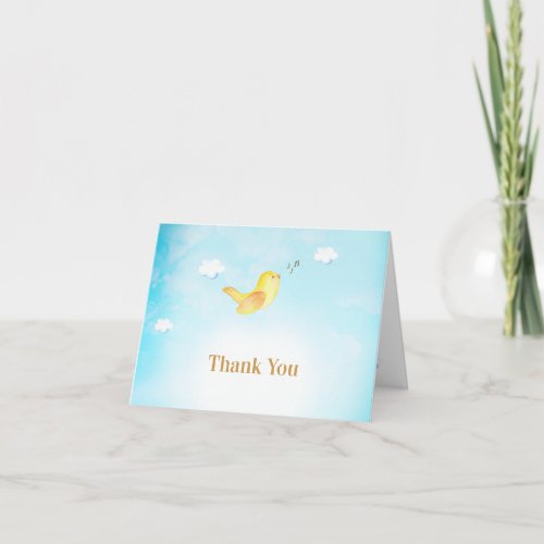 *~* Sweet Yellow Birdie Singing Blue Sky Clouds Thank You Card