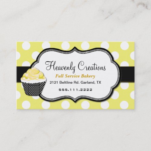 Sweet Yellow  Black Cupcake Bakery Business Card