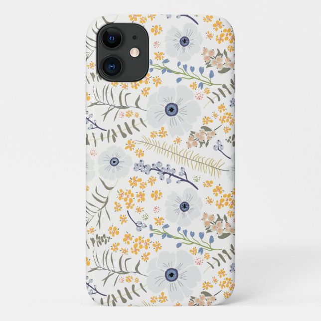 Sweet Yellow Blue Botanical Flowers Case-Mate iPhone Case (Back)