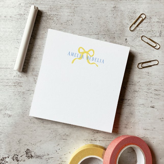 Sweet Yellow Bow Blue Personalized Post-it Notes (Sweet Yellow Bow Blue Personalized Post-it Notes)