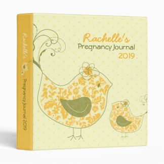 Sweet Yellow Damask Mom & Baby Bird Swirls Journal 3 Ring Binder