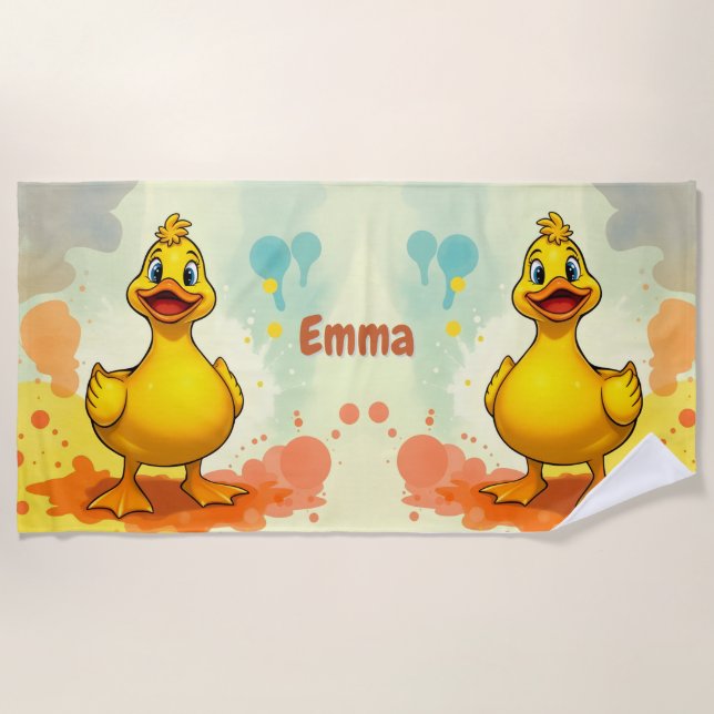 Sweet Yellow Duck Beach Towel – Personalized Name (Front)