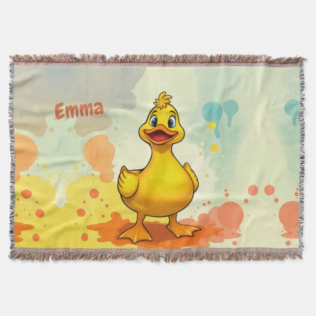 Sweet Yellow Duck Throw Blanket –Personalized Name (Front)