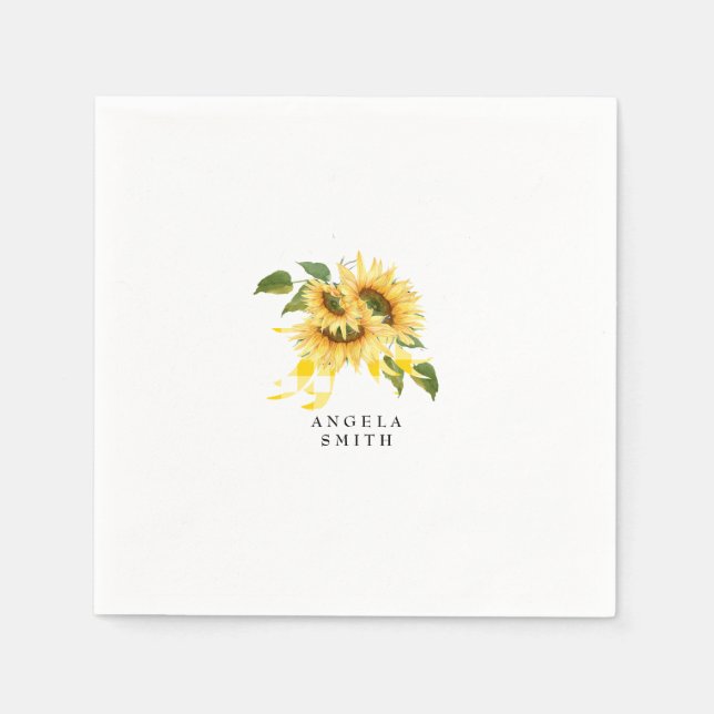 Sweet Yellow Gingham Sunflower Baby Shower  Napkins (Front)