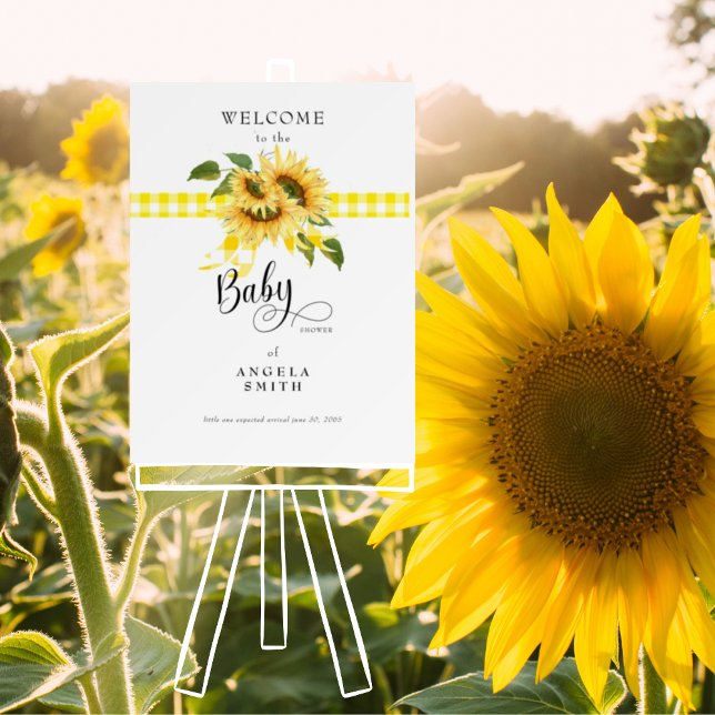 Sweet Yellow Gingham Sunflower Baby Shower Welcome Foam Board (Creator Uploaded)