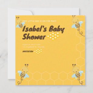 Sweet Yellow Gold Honey Bee Floral Baby Shower Invitation
