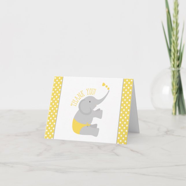 Sweet Yellow Gray Elephant Baby Shower Thank You (Front)