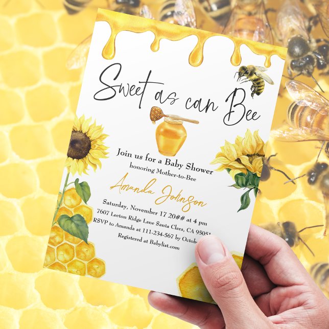 Sweet Yellow Honey Comb Sunflower Bee Baby Shower Invitation (Creator Uploaded)