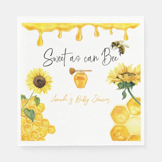 Sweet Yellow Honey Comb Sunflower Bee Baby Shower Napkins (Front)
