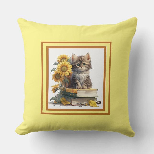 Sweet Yellow Kitten Throw Pillow (Front)