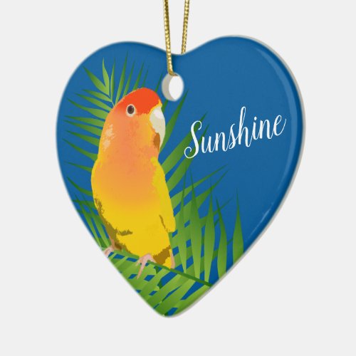 Sweet Yellow Lutino Lovebird Pet Bird Name Blue Ceramic Ornament