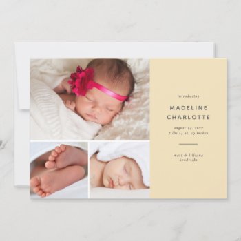 Sweet Yellow Modern Photo Collage Birth Announcement by dulceevents at Zazzle