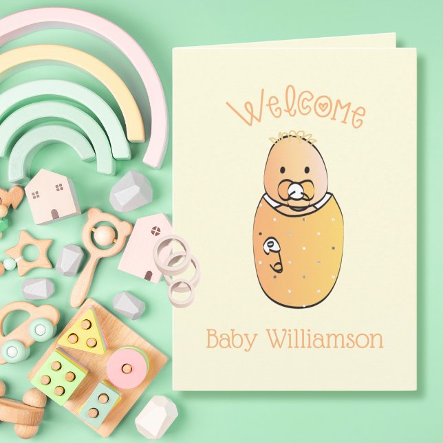 Sweet Yellow Newborn Cartoon Cute Baby Shower Card (Creator Uploaded)