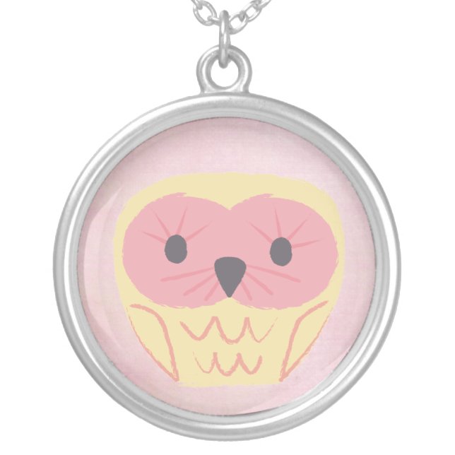 Sweet Yellow & Pink Owl Girls Name Necklace (Front)