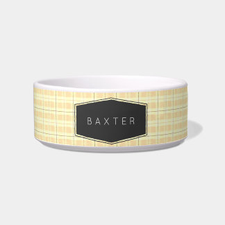 Sweet Yellow Plaid Personalized Pet Bowl