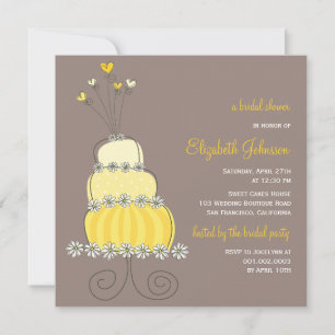 Sweet Yellow Wedding Cake Bridal Shower Invite