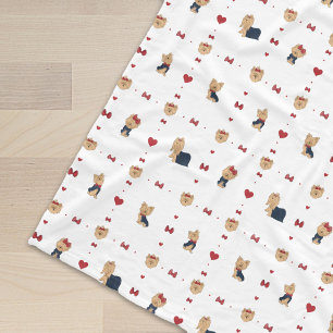 Sweet Yorkies Bows and Hearts - White - Fleece Blanket