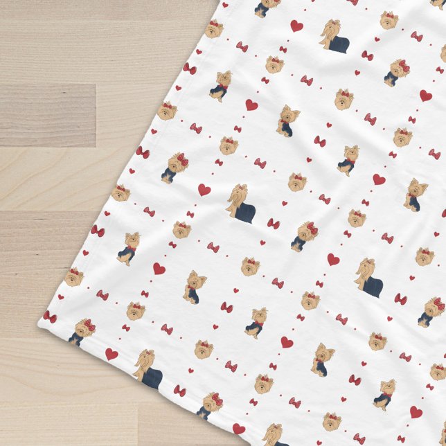Sweet Yorkies Bows and Hearts - White - Fleece Blanket (Creator Uploaded)