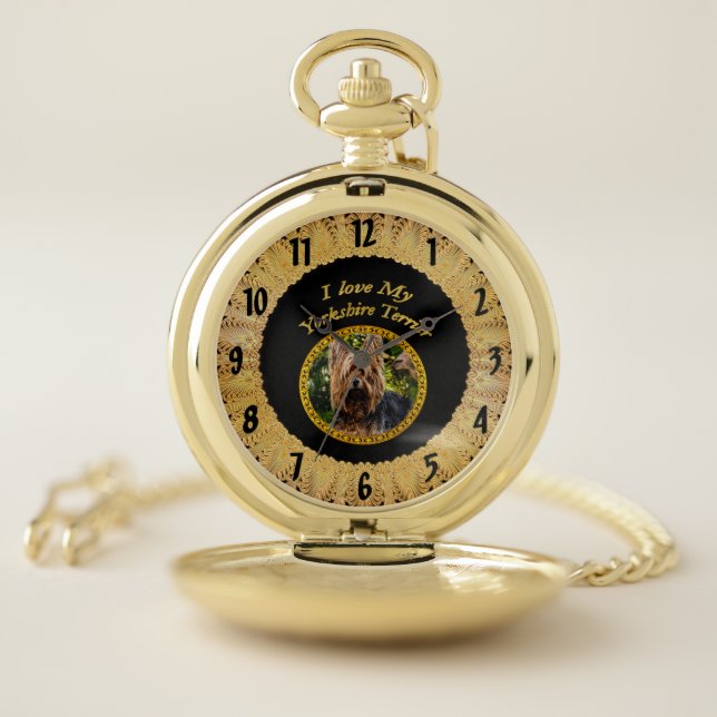 Sweet Yorkshire terrier small dog Pocket Watch (Inside)