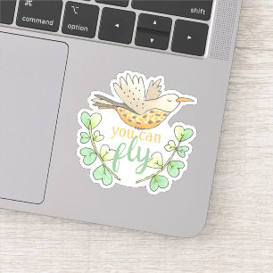 Sweet You Can Fly Bird with Leaves Motivational Sticker