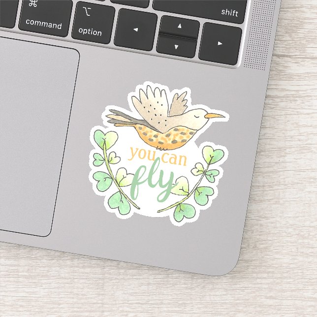 Sweet You Can Fly Bird with Leaves Motivational Sticker (Detail)