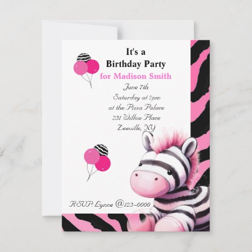 Sweet Zebra Birthday Invitation