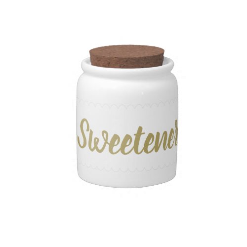 Sweetener Decorative Gold and White Cursive Font Candy Jar