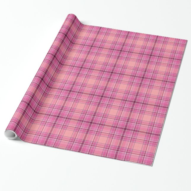 Sweeter Pink Plaid Gingham Pattern Wrapping Paper (Unrolled)