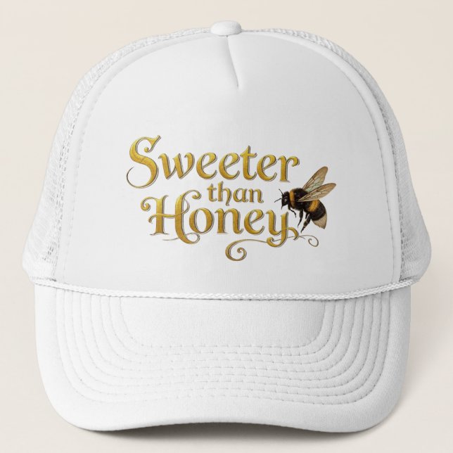 Sweeter Than Honey | Golden Vintage Bee Art Lover Trucker Hat (Front)