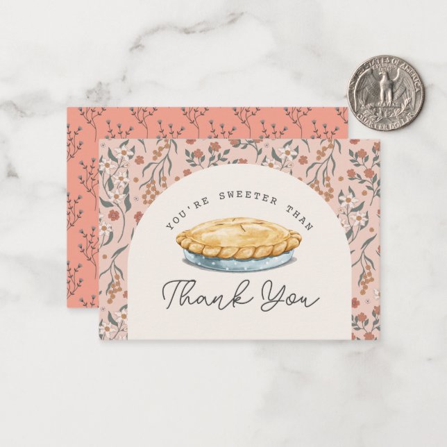 Sweeter than Pie Pink Baby Shower Thank You Note Card (Front/Back In Situ)