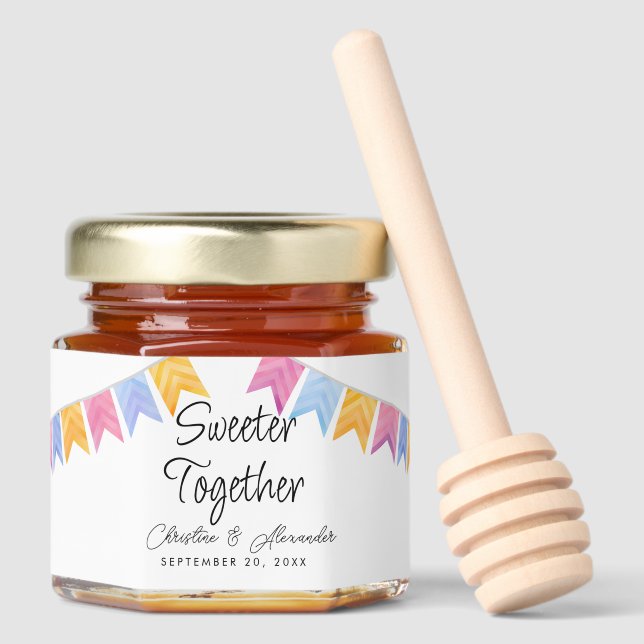 Sweeter Together Wedding bride groom bunting flags Honey Jar Favors (Front)