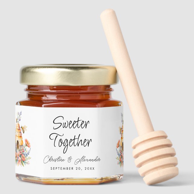 Sweeter Together Wedding bride groom farm Honey Jar Favors (Front)