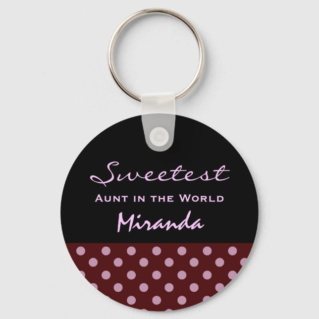Sweetest AUNT in the World Polka Dot Pattern Z60A Keychain (Front)