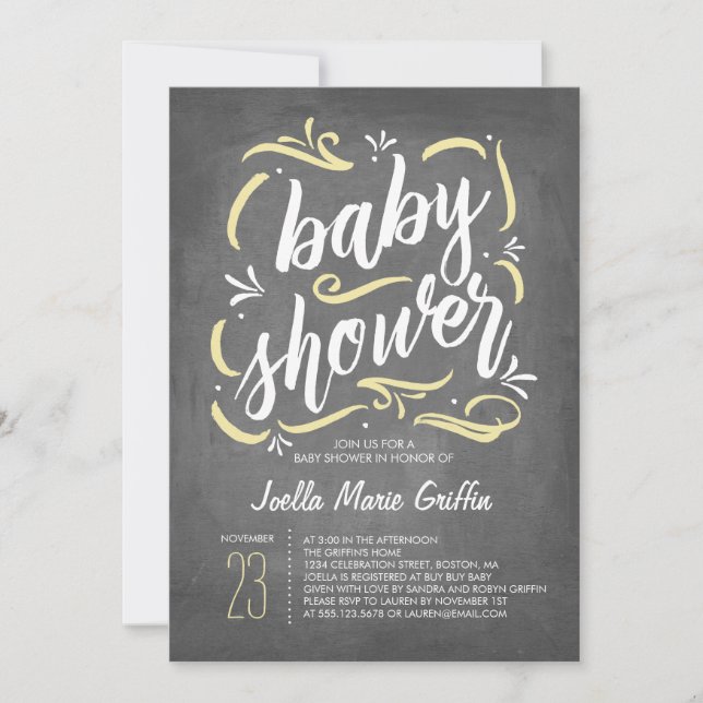 Sweetest Chalkboard Baby Shower Invitation | Yello (Front)