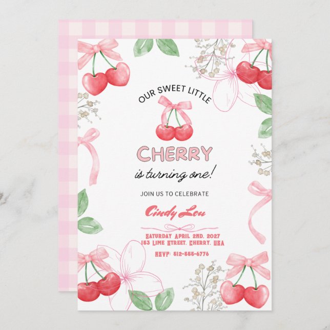 Sweetest Cherry 1st Custom Digital  Invitation (Front/Back)