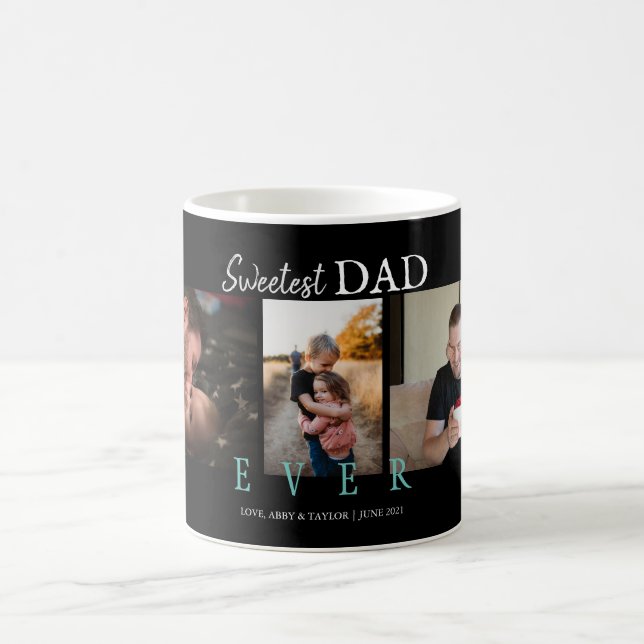 SWEETEST DAD EVER CUSTOM 3 PHOTOS BLACK COFFEE MUG (Center)