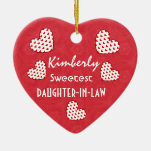 Sweetest DAUGHTER IN LAW Red Hearts V09 Ceramic Ornament