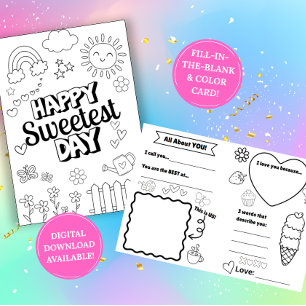Sweetest Day Coloring Card: Fill-in-the-Blank Card
