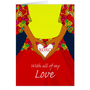 Sweetest Day, Woman Holding Heart with XOXO Cards