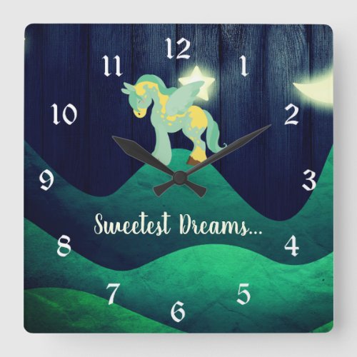 Sweetest Dreams  Cute Sleeping Pegasus Horse Square Wall Clock