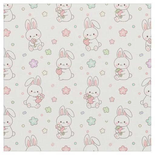 Sweetest Dreams: Kawaii Bunny and Strawberry Fabric