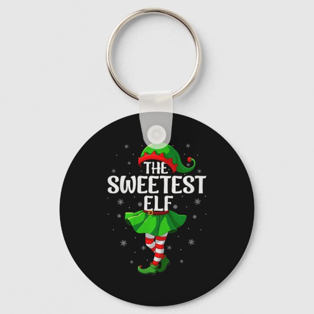 Sweetest Elf Christmas Girls Women Elf Squad Xmas  Keychain (Front)